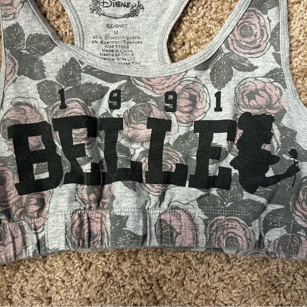 W Grey Disney Floral Belle Sports Bra Size Medium |A32 - Picture 4 of 8